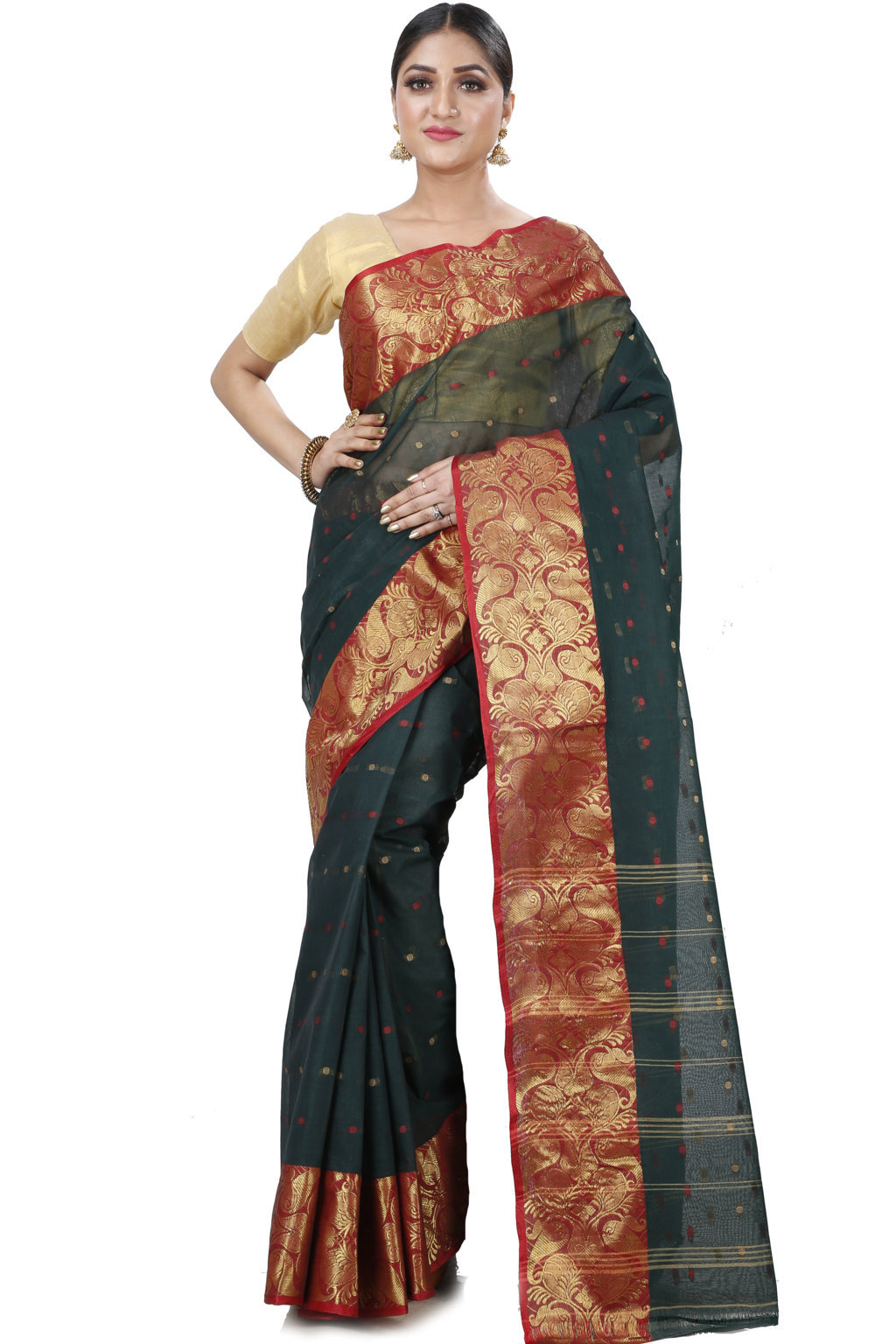 Dark Green Pure Cotton Saloni Tant Saree (1031)